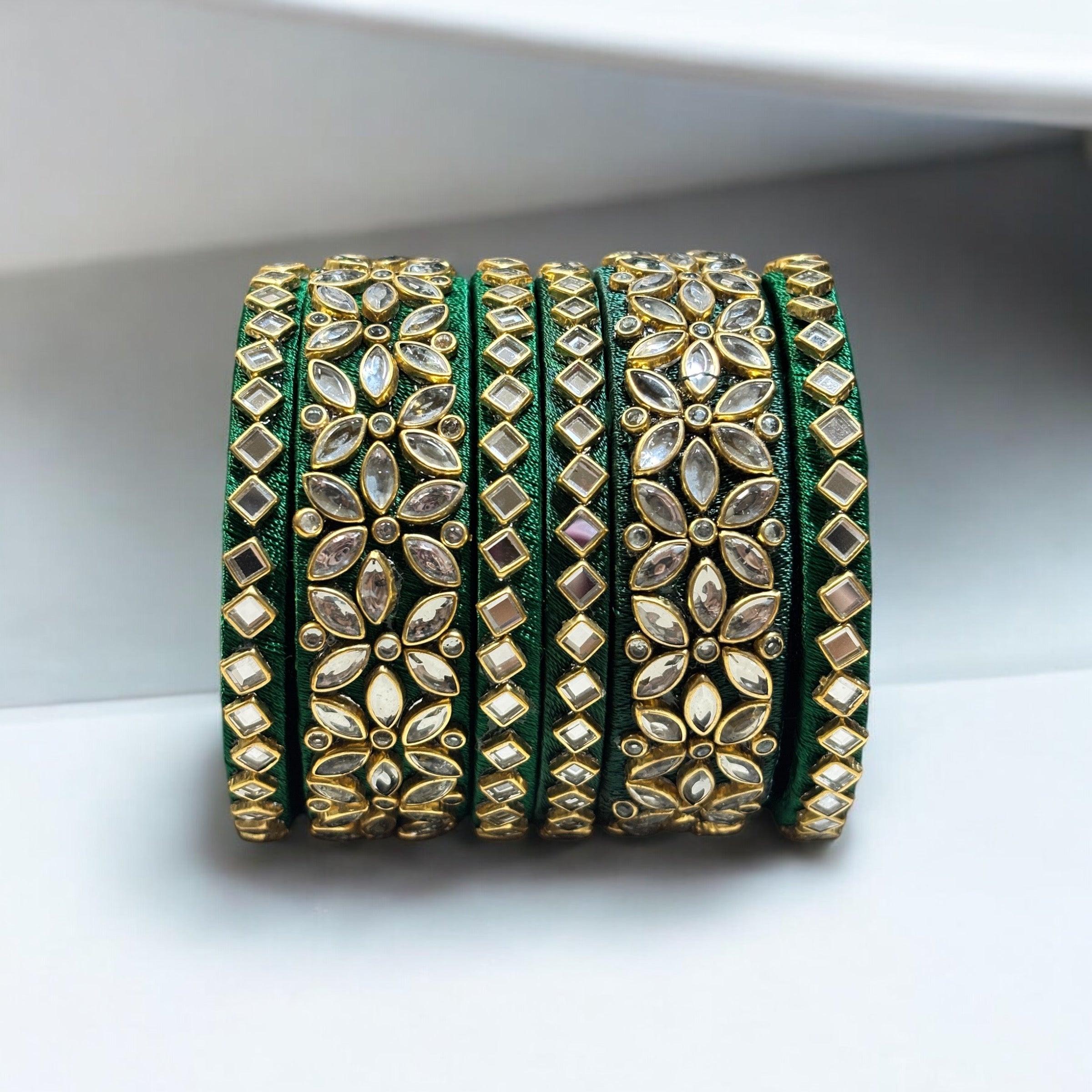 Avni Handmade Bangles in Green (Set of 6)