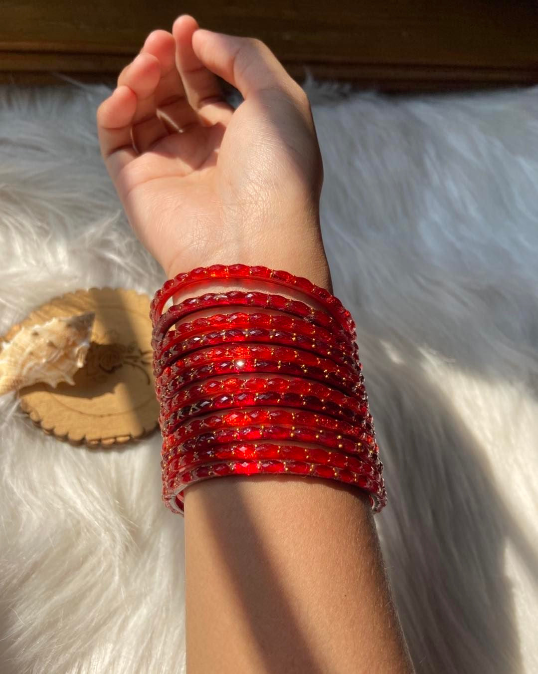 Raindrop Glass Bangles in Red