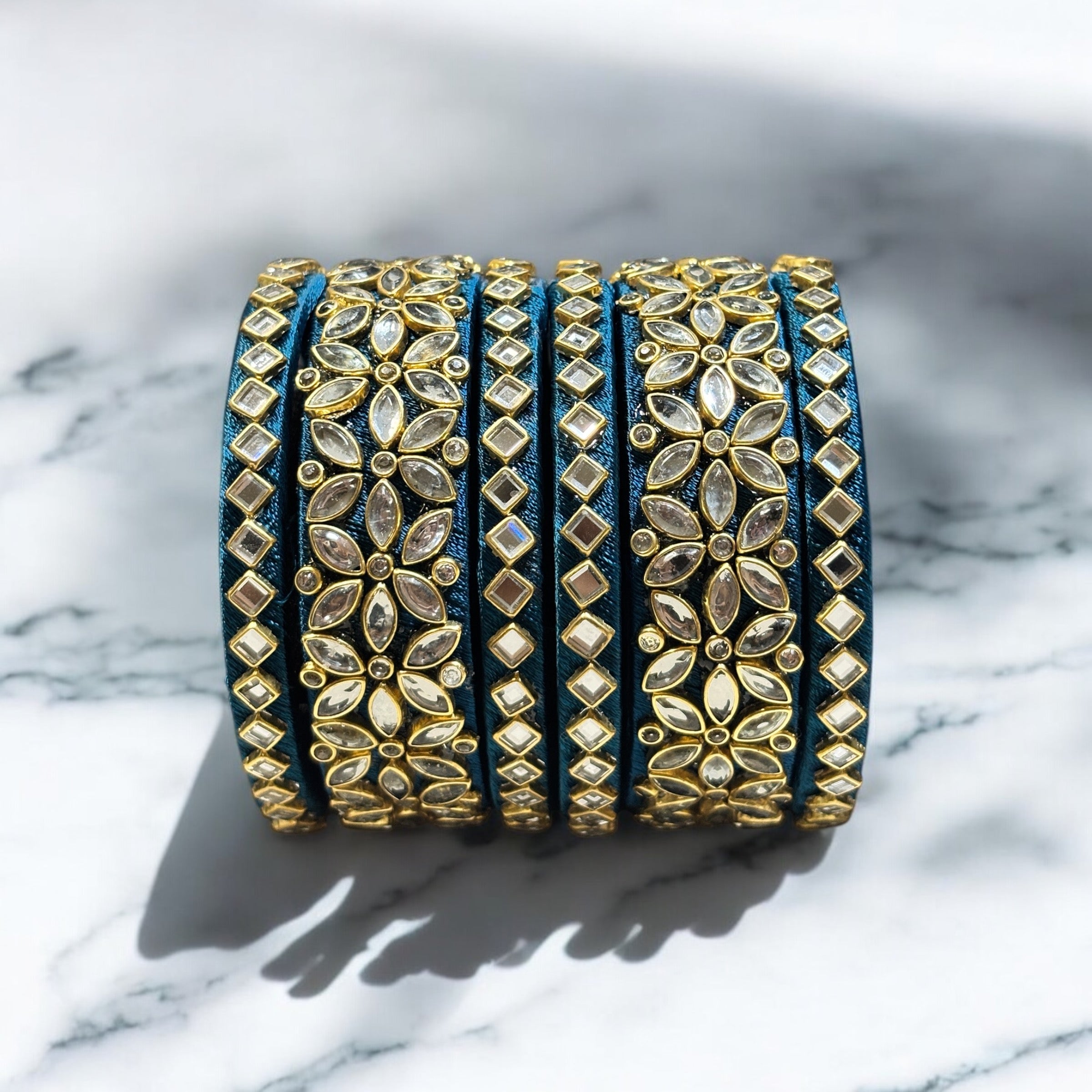 Avni Handmade Bangles in Teal (Set of 6)
