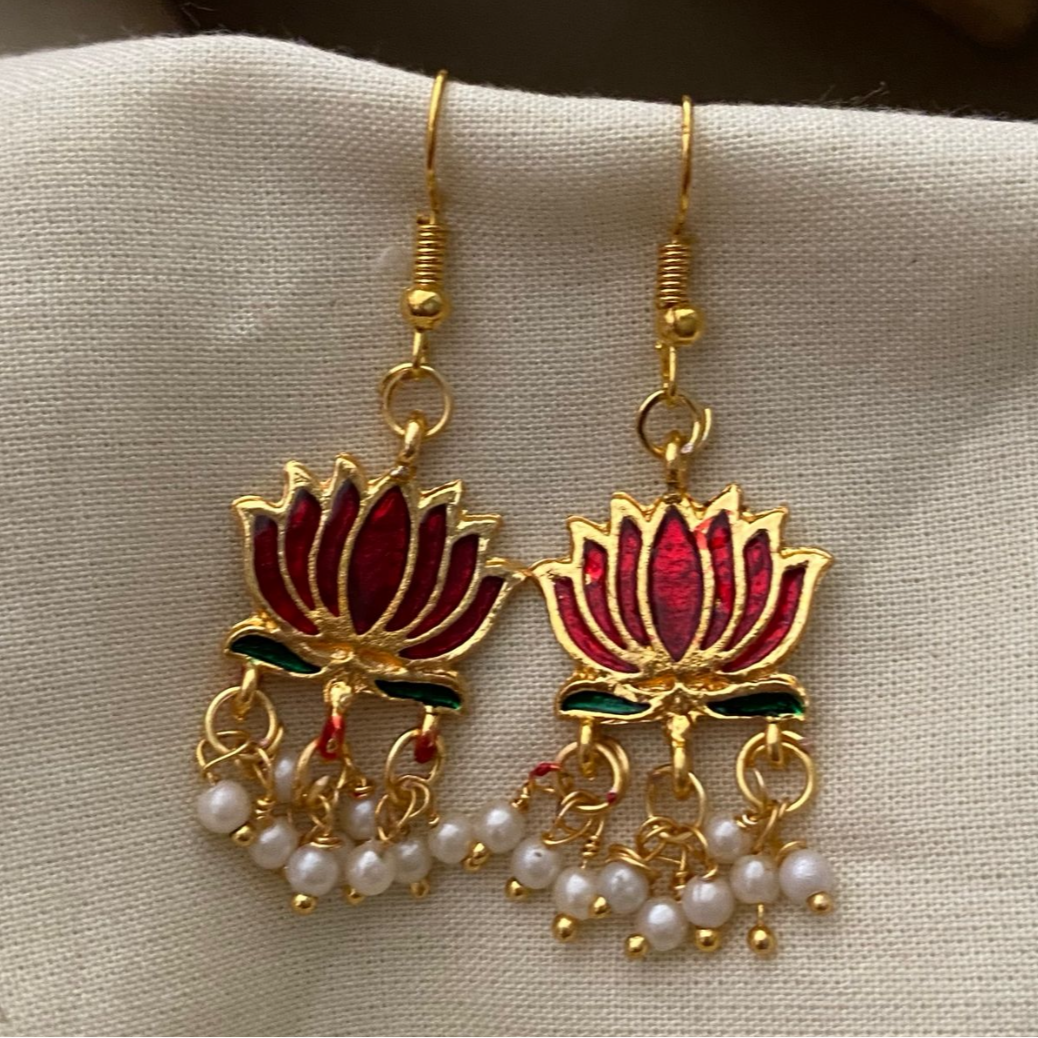 Lotus Earrings in Red