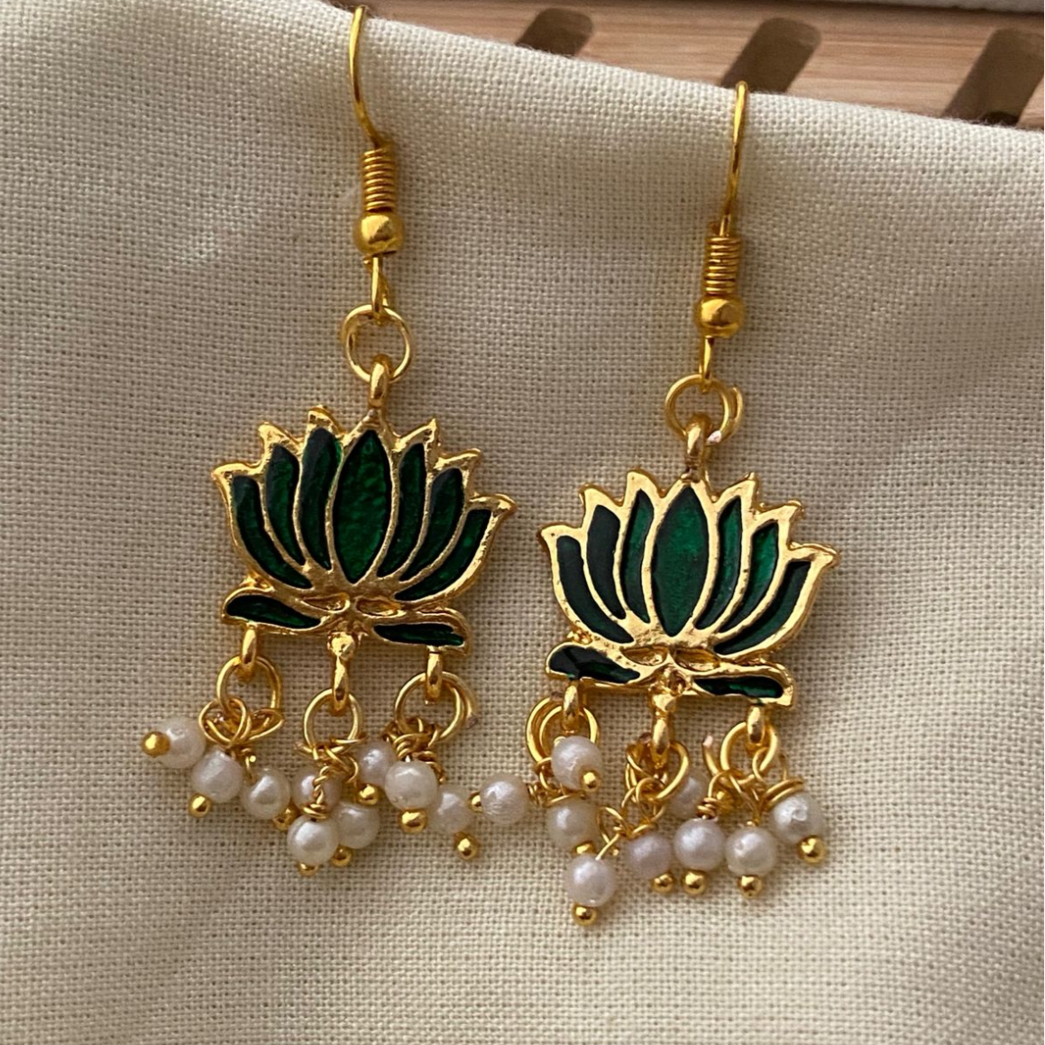 Lotus Earrings in Green
