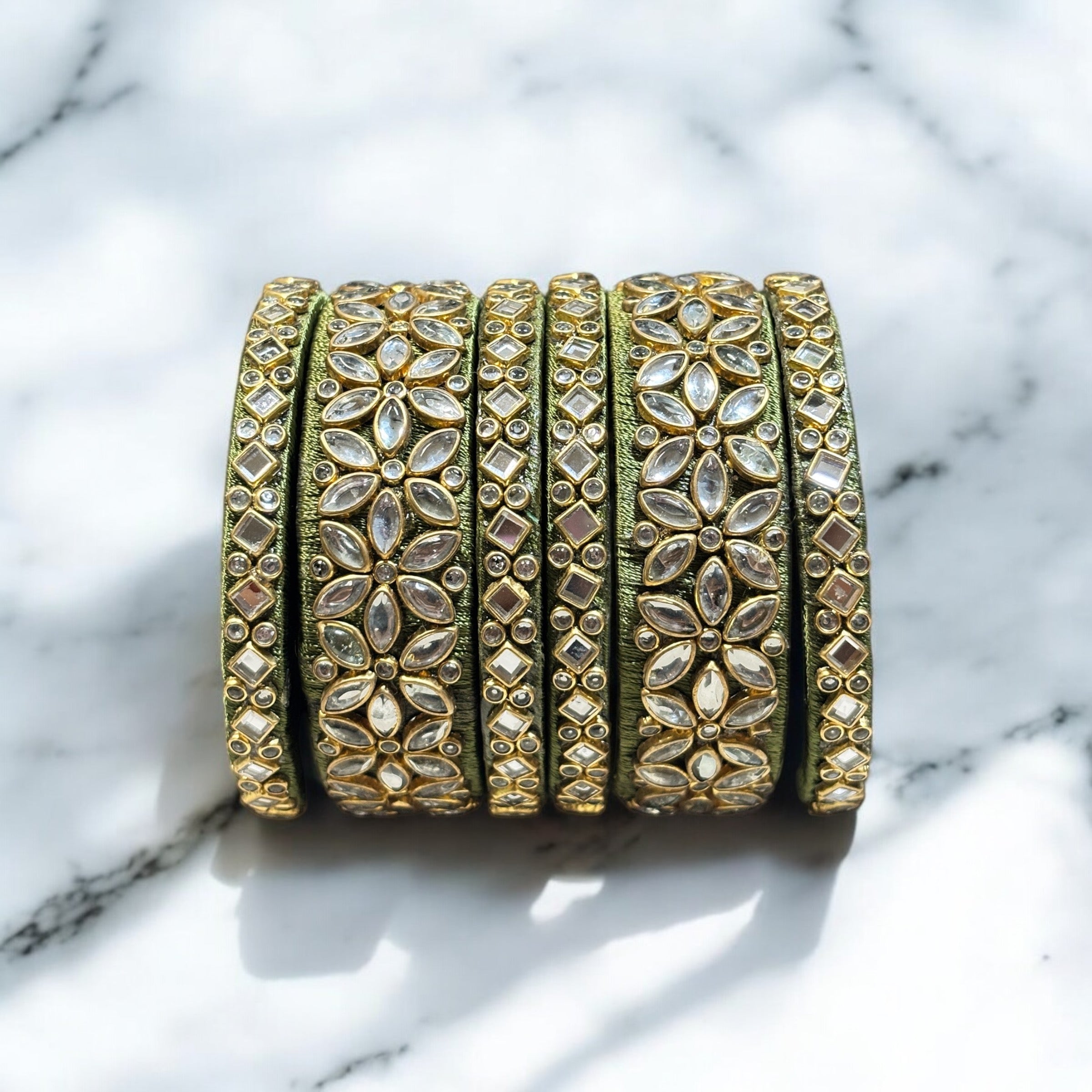 Avni Handmade Bangles in Pista (Set of 6)