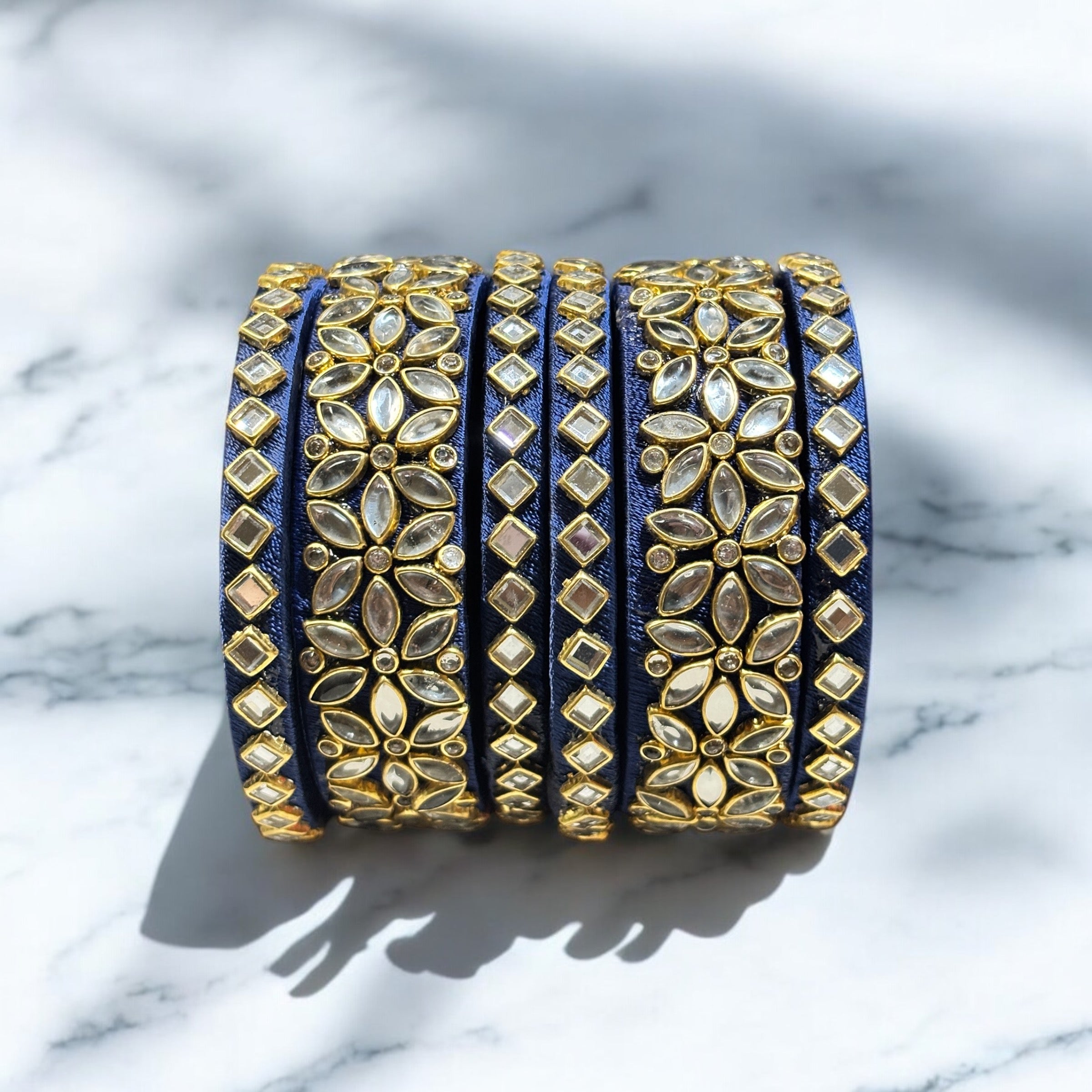 Avni Handmade Bangles in Navy Blue (Set of 6)