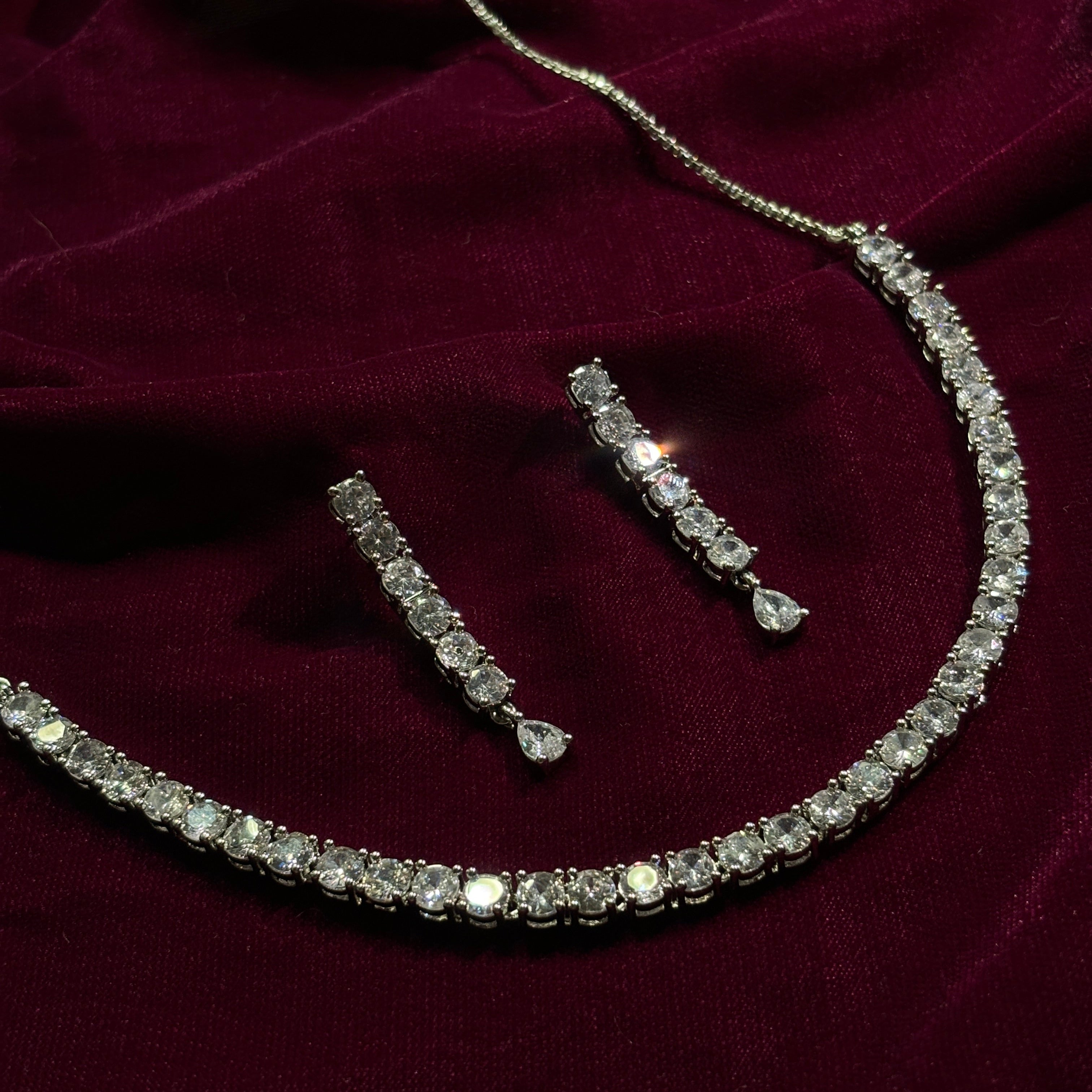 Jane American Diamond Set in Silver (Single Line)
