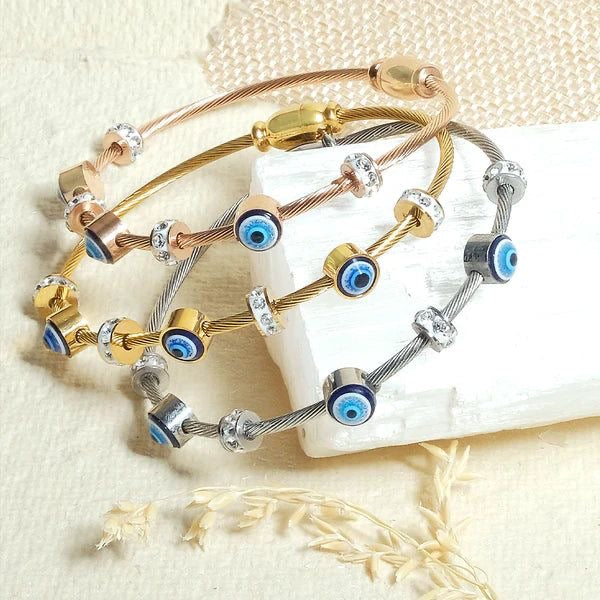 Stainless Steel Evil Eye Bracelet in Rose Gold (Anti-Tarnish)