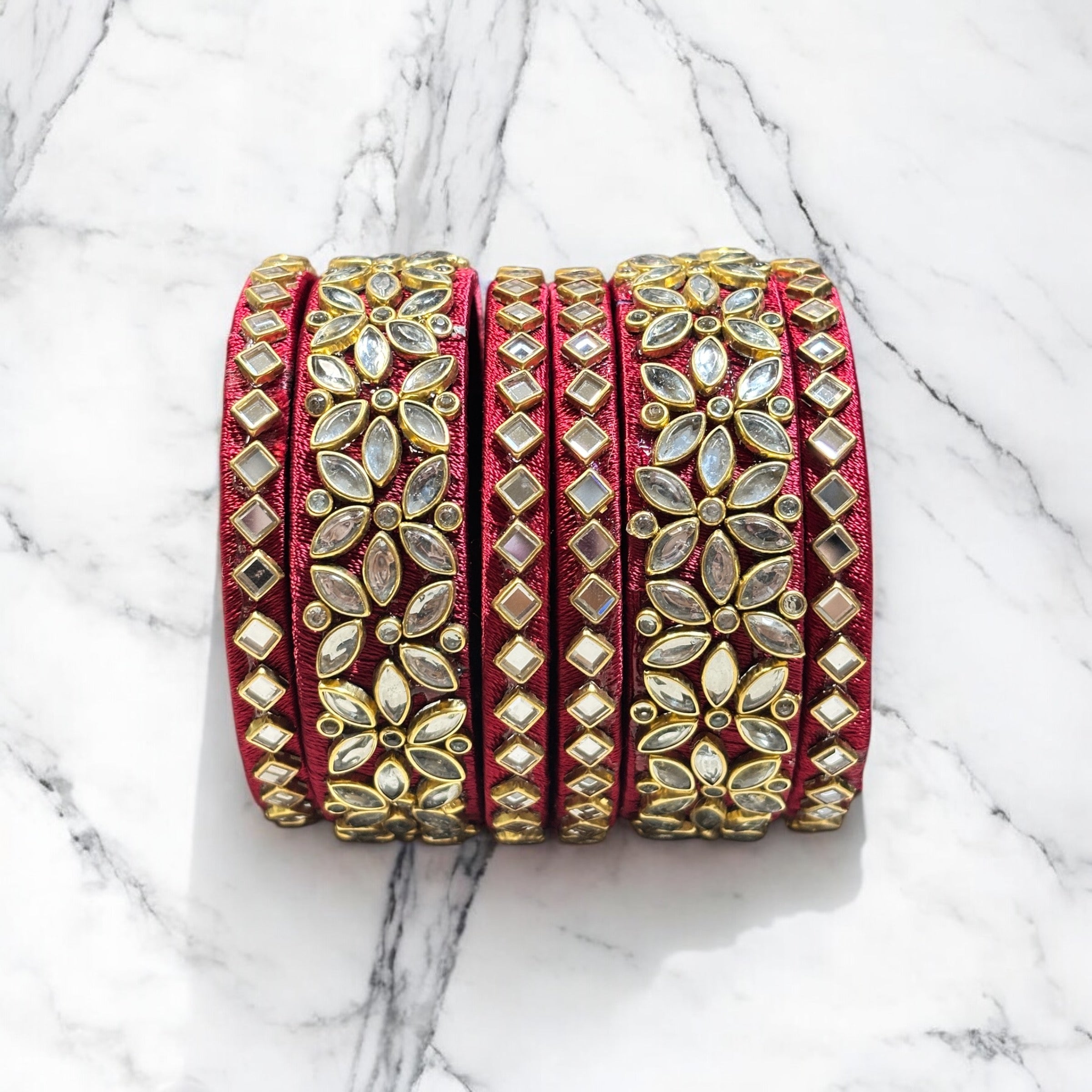 Avni Handmade Bangles in Maroon (Set of 6)