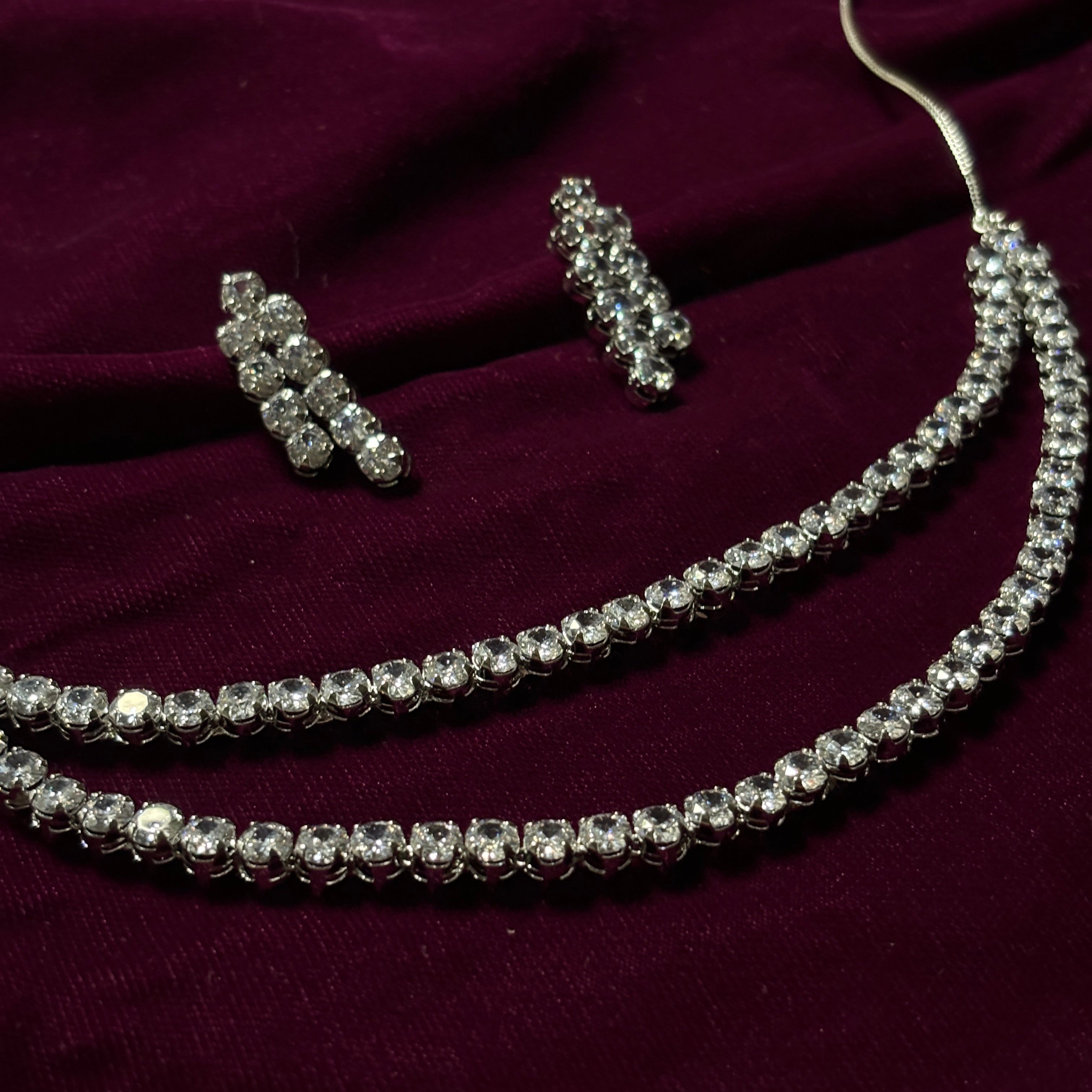 Jane American Diamond Set in Silver (Double Layer)
