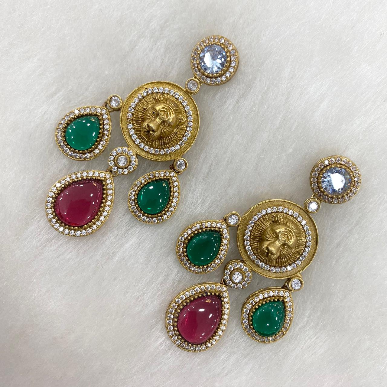 Sabya Statement Earrings in Green & Red