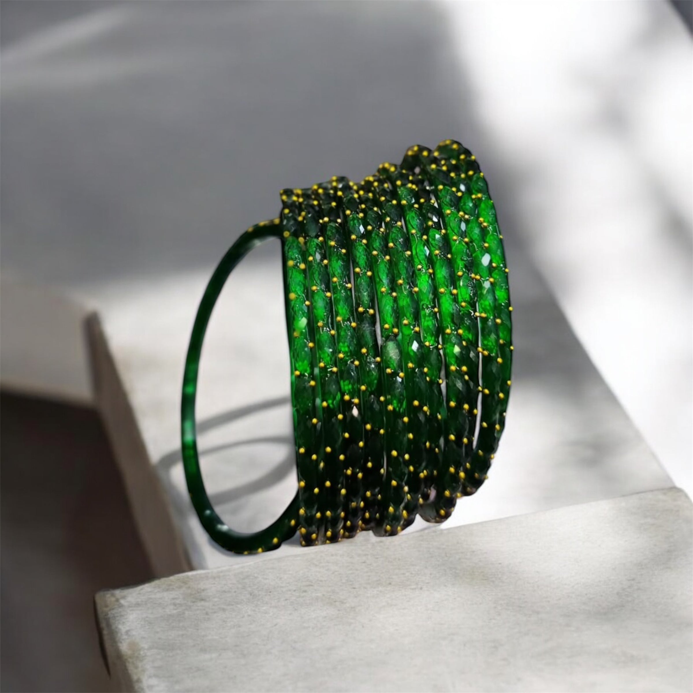 Raindrop Glass Bangles in Green