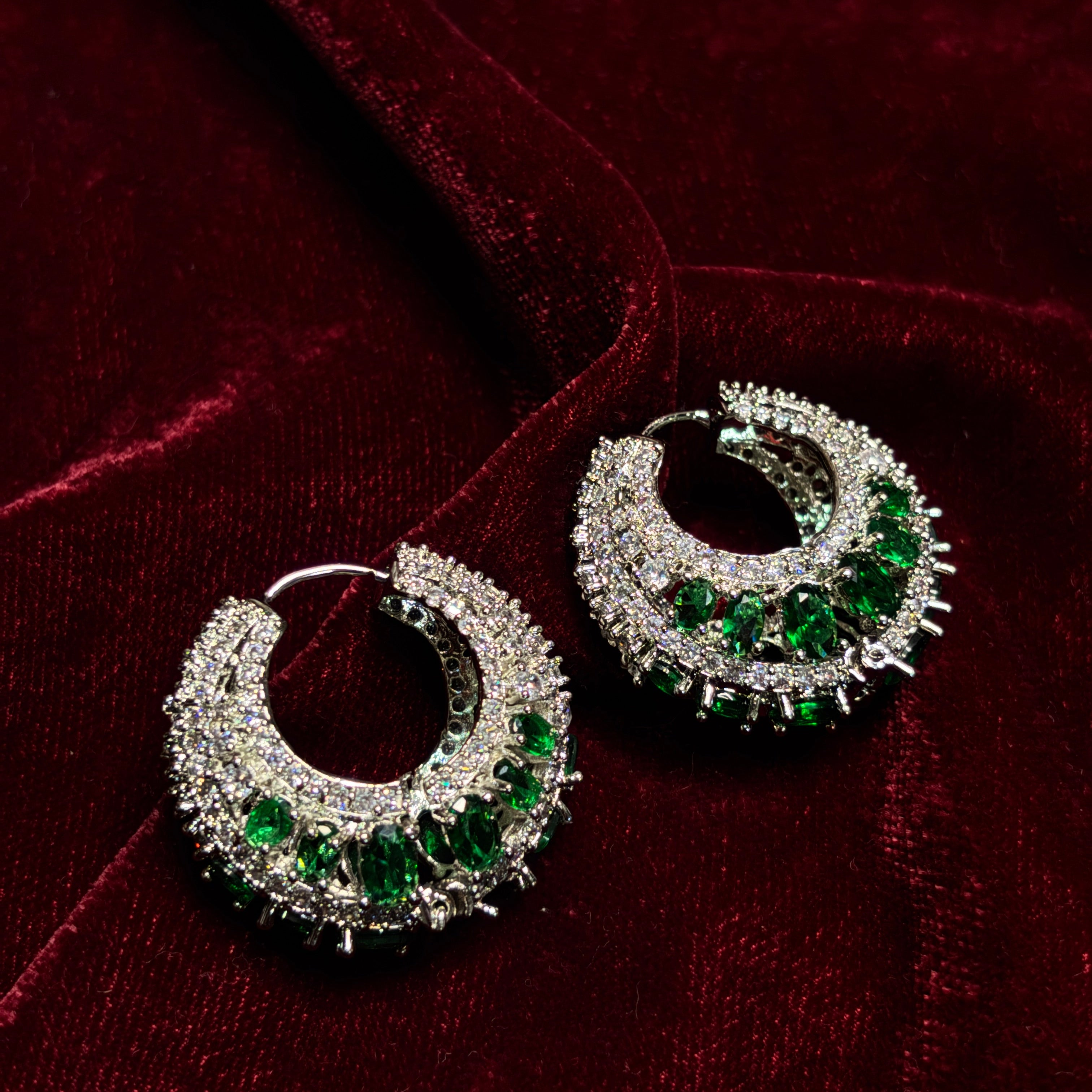 Victoria American Diamond Hoops in Green